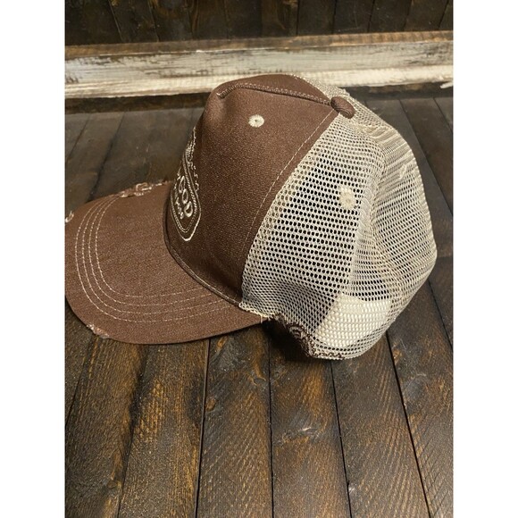 Created By God Built For Purpose Hat Unisex Brown Ball Cap OSFM Distressed Look - Picture 2 of 7